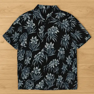 Camisa de Botão Plus Size Estampada Havaiana Tactel Elastano