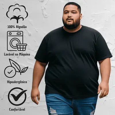 Kit 3 Camisetas Básica Malha 100% Algodão Plus Size Masculino