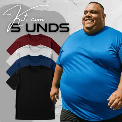 Kit 5 Camisetas Plus Size Dry-Fit Secagem Rápida Básicas Lisas Esportivas Academia