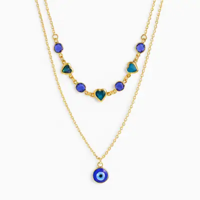 Colar Duplo Olho Grego - Banhado em Ouro 18k