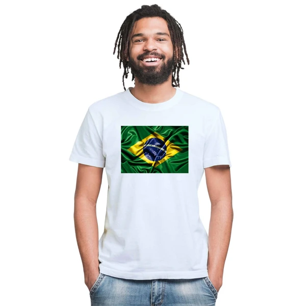 Camiseta Brasil Bandeira Camisa Personalizada Blusa Adulto Algodão com Poliéster