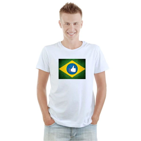 Camiseta Brasil Bandeira Like Camisa Personalizada Blusa Adulto Algodão com Poliéster