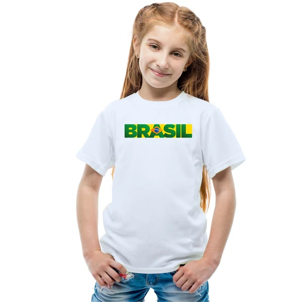 Camiseta Brasil Frase Camisa Personalizada Blusa Infantil e Juvenil Algodão com Poliéster