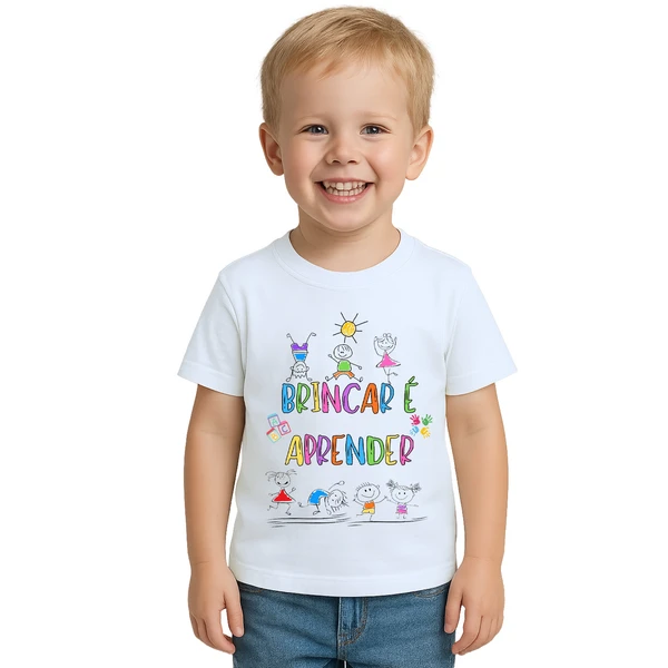 Camiseta Brincar é Aprender Crianças Estampa Personalizada