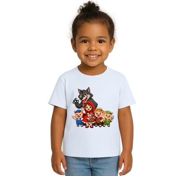 Camiseta Chapeuzinho Vermelho Lobo Mau e os Três Porquinhos