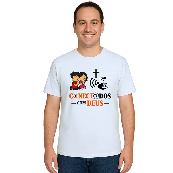 Camiseta Conectados Com Deus Estampa Personalizada