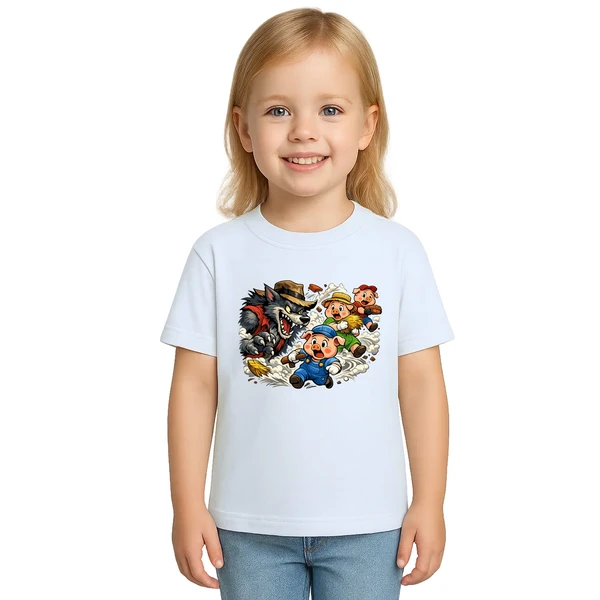 Camiseta Lobo Mau e os Três Porquinhos Estampa Personalizada