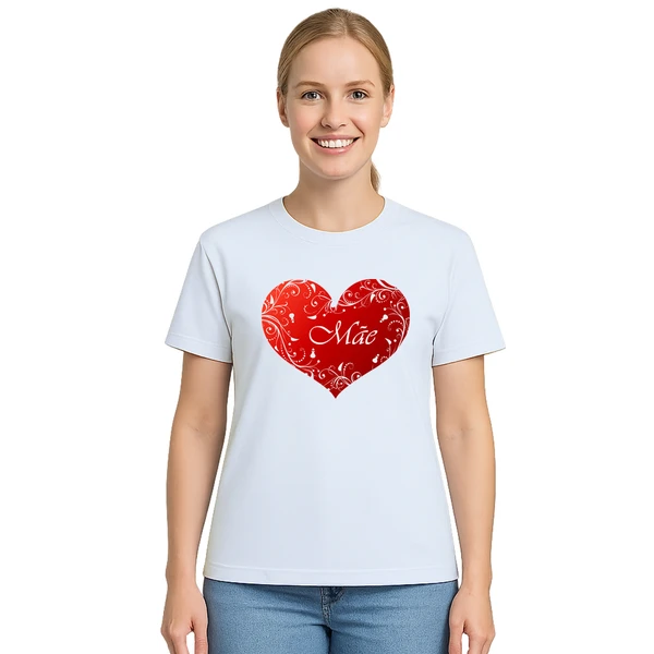 Camiseta Mãe no Coração Dia das Mães Estampa Personalizada