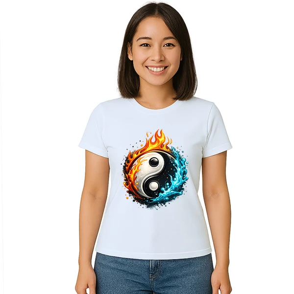 Camiseta Yin Yang Taijitu Agua e Fogo Estampa Personalizada
