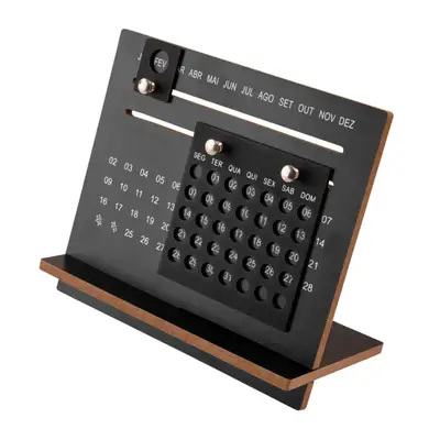 Calendário Decorativo de Mesa Preto com Marcadores de Mês, Dias e Semana