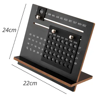Calendário Decorativo de Mesa Preto com Marcadores de Mês, Dias e Semana