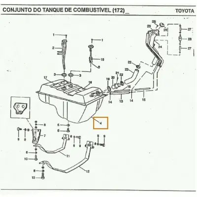TANQUE COMBUSTIVEL PLASTICO 5L 93/.. 77001 98004APLICACAO1= TOYOTA BANDEIRANTE 93/..OM364 E 14B 5 MARCHAS REFERENCIAS SIMILARES 7700198004 15098201 CLAV2