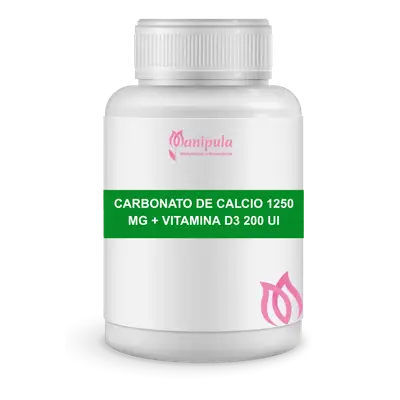 Carbonato de Cálcio 1250 mg + Vitamina D3 (COLECALCIFEROL) 200 ui | Saúde Óssea e Imunidade - 60 Doses em cápsulas vegetais