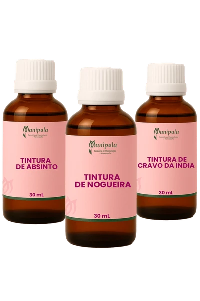 Kit 3 Tinturas (30 ml cada) - Cravo-da-Índia, Nogueira e Absinto - Suporte Natural à Desparasitação