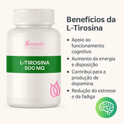 L-Tirosina 500 mg - Energia, Foco e Equilíbrio Mental | 30 Doses