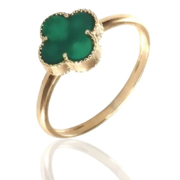 Anel de ouro 18 K Trevo Verde 9mm