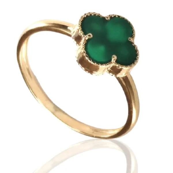 Anel de ouro 18 K Trevo Verde 9mm