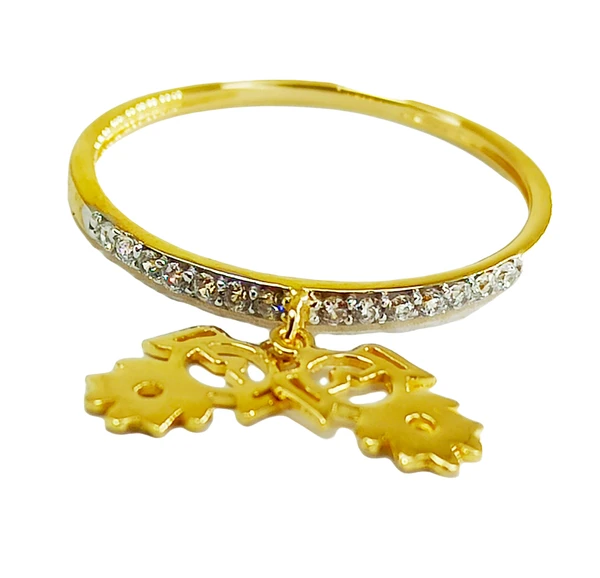 Anel de ouro 18k com pingentes cravejados em zircônia  filhas