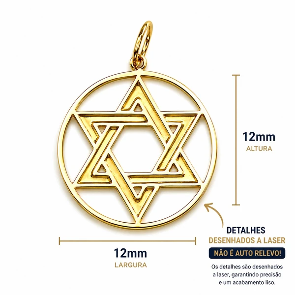 Pingente de ouro 18 k Estrela de Davi Linha Delicata