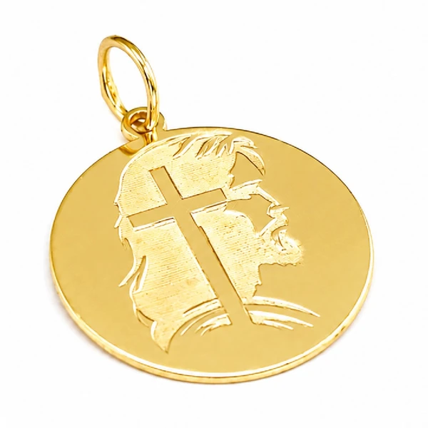Pingente de ouro 18 k Medalha  Gravada a  Laser Linha Delicata