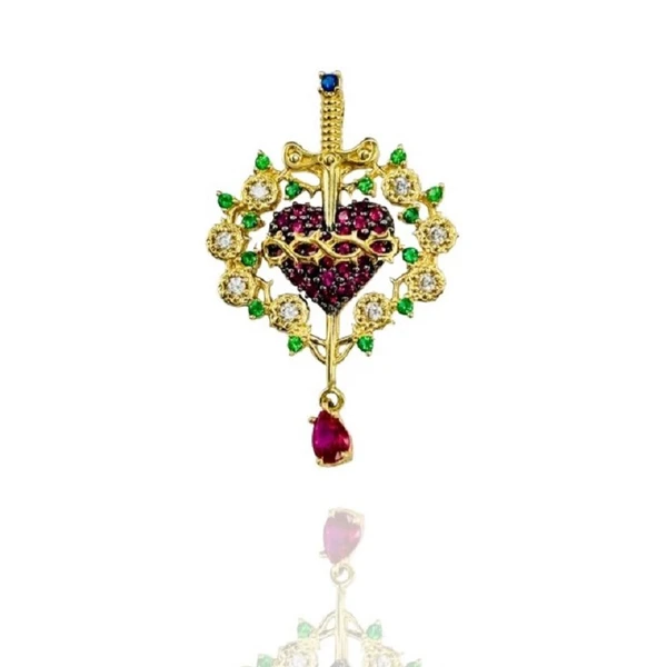 Pingente em Ouro 18K Espada Coração Sagrado