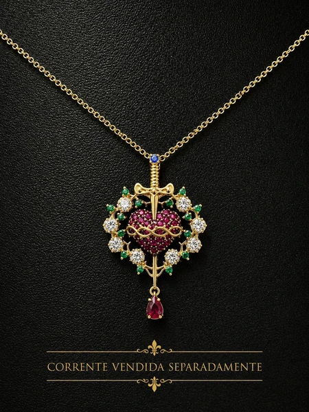 Pingente em Ouro 18K Espada Coração Sagrado