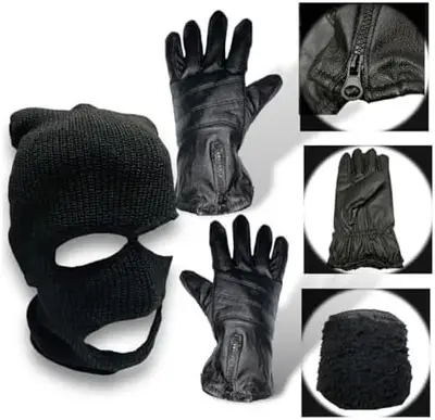 kit Frio Toca BalaClava Aveludada e Luva de Couro Aveludada Moto Touch screen Resistente a Agua