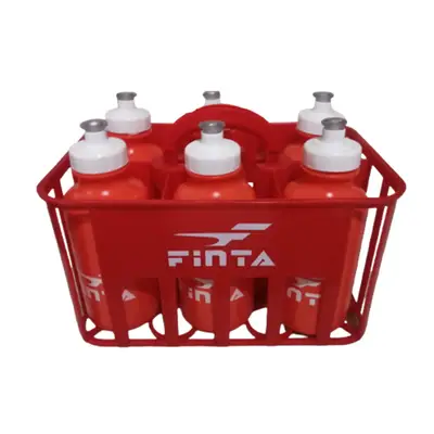 Kit Cesta C/6 Squeeze Plástica Finta 500ml Laranja + Suporte Finta Vermelho