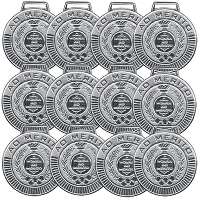 Kit com 14 Medalhas Rema Honra Ao Mérito 50mm Com Fita Cor Prata 4450