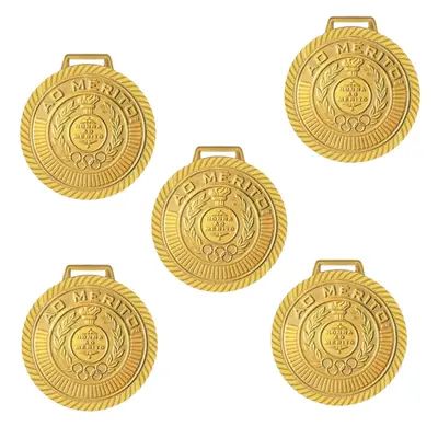Kit com 38 Medalhas Rema Honra Ao Mérito 50mm Com Fita Cor Ouro 4450