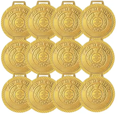 Kit com 38 Medalhas Rema Honra Ao Mérito 50mm Com Fita Cor Ouro 4450