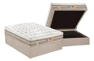 Cama Box Baú Casal: Colchão Molas Pocket Ensacadas Castor