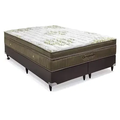 Conjunto Cama Box Queen Gold Ultragel de Molas Ensacadas e Viscoelástico Ortobom 158x198x74