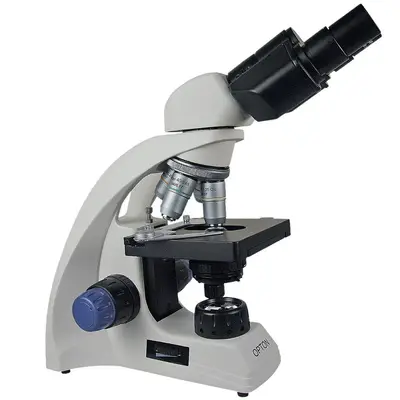 Microscópio Biológico Binocular Ampl. de 40x até 1000x (opc. até 2000X), Óptica Plana, Ilum. LED e Suporte para Bateria Recarregável.