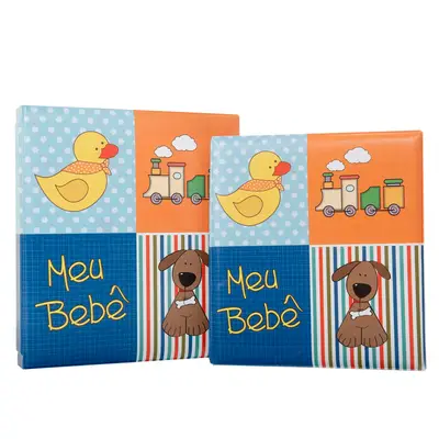ÁLBUM DE FOTOS COM ESTOJO PARA BEBÊ 15X21/20X25 - BICHINHOS MENINO