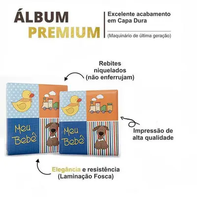 ÁLBUM DE FOTOS COM ESTOJO PARA BEBÊ 15X21/20X25 - BICHINHOS MENINO