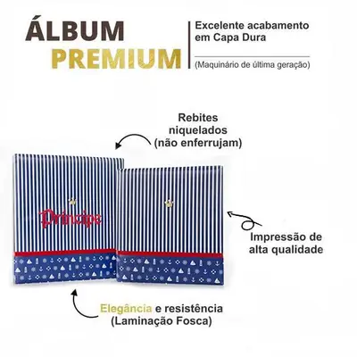 ÁLBUM DE FOTOS COM ESTOJO PARA BEBÊ 15X21/20X25 - BORDADO LUXO MARINHEIRO
