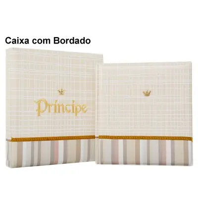 ÁLBUM DE FOTOS COM ESTOJO PARA BEBÊ 15X21/20X25 - BORDADO LUXO PRINCIPE CARAMELO MENINO