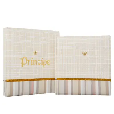 ÁLBUM DE FOTOS COM ESTOJO PARA BEBÊ 15X21/20X25 - BORDADO LUXO PRINCIPE CARAMELO MENINO