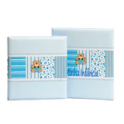 ÁLBUM DE FOTOS COM ESTOJO PARA BEBÊ 15X21/20X25 - BORDADO MINHA INFÂNCIA AZUL