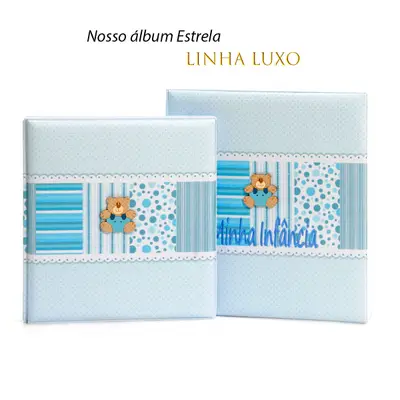 ÁLBUM DE FOTOS COM ESTOJO PARA BEBÊ 15X21/20X25 - BORDADO MINHA INFÂNCIA AZUL