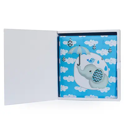 ÁLBUM DE FOTOS COM ESTOJO PARA BEBÊ 15X21/20X25 - Elefante azul