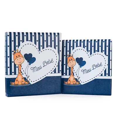 ÁLBUM DE FOTOS COM ESTOJO PARA BEBÊ 15X21/20X25 - Girafa azul menino