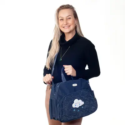BOLSA BEBÊ MATERNIDADE AZUL MARINHO NUVEM - GRANDE MENINO