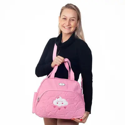 BOLSA BEBÊ MATERNIDADE ROSA NUVEM - GRANDE MENINA