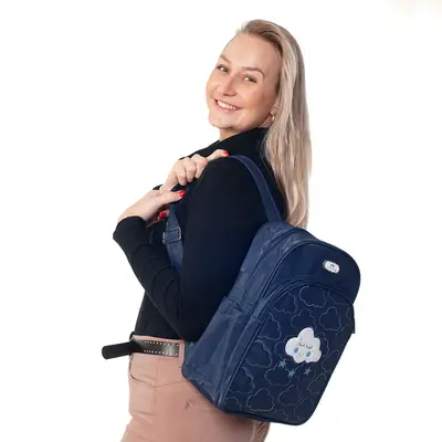 MOCHILA BEBÊ MATERNIDADE AZUL MARINHO NUVEM - PEQUENA MENINO