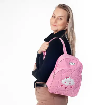 MOCHILA BEBÊ MATERNIDADE ROSA NUVEM - PEQUENA MENINA