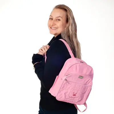 MOCHILA BEBÊ MATERNIDADE ROSA URSO - PEQUENA MENINA
