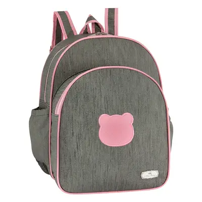 MOCHILA BEBÊ MATERNIDADE URSO CINZA C/ ROSA - GRANDE MENINA