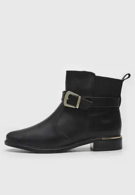 Bota Vizzano Preta Cano Curto Salto Baixo Bico Redondo